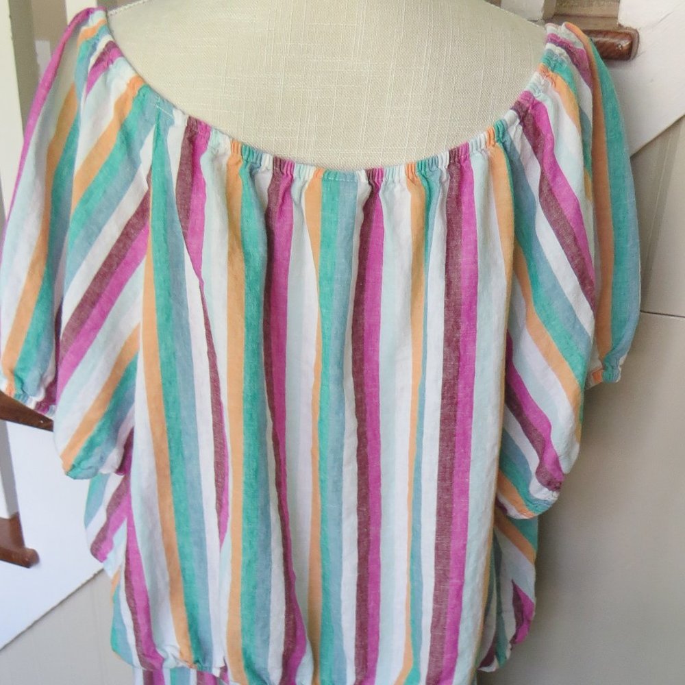 Ava & Viv Linen Blend Colorful Striped Skirt and Top Set - Top 4X/ Skirt 3X - Picture 8 of 12